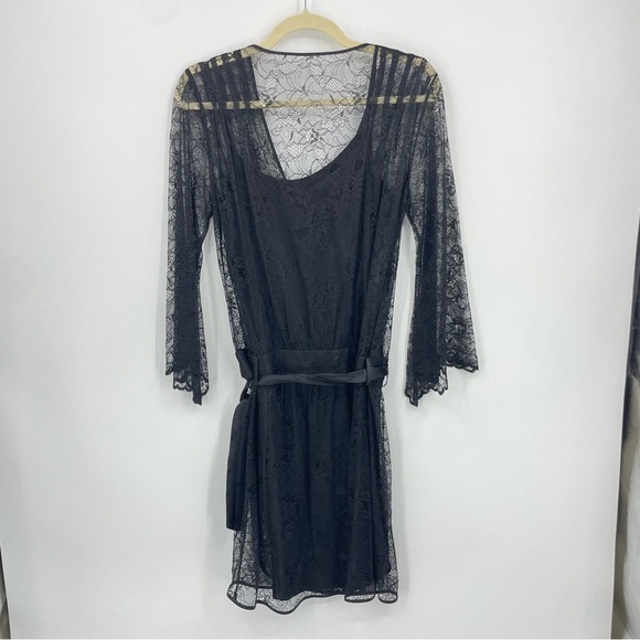 Mia Black lace slip dress bell sleeve belted Sz S 100% silk sz 46 US 12 - Picture 3 of 9